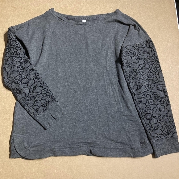 Ideology Lace Pattern Sleeves Sweatshirt Women's Large L Grey Athleisure Comfy - Picture 1 of 6